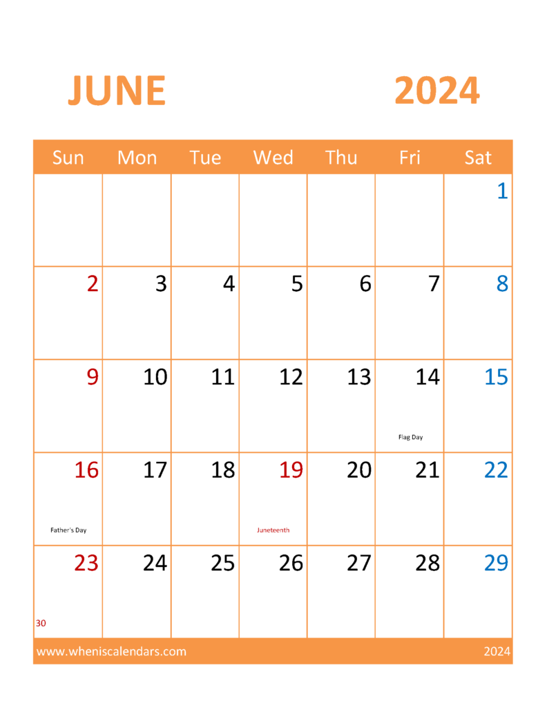 Download Calendar Template June 2024 Printable Letter Vertical 64116