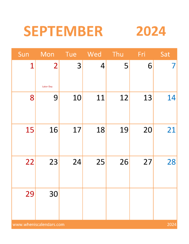 Download Calendar Template September 2024 Printable Letter Vertical 94116