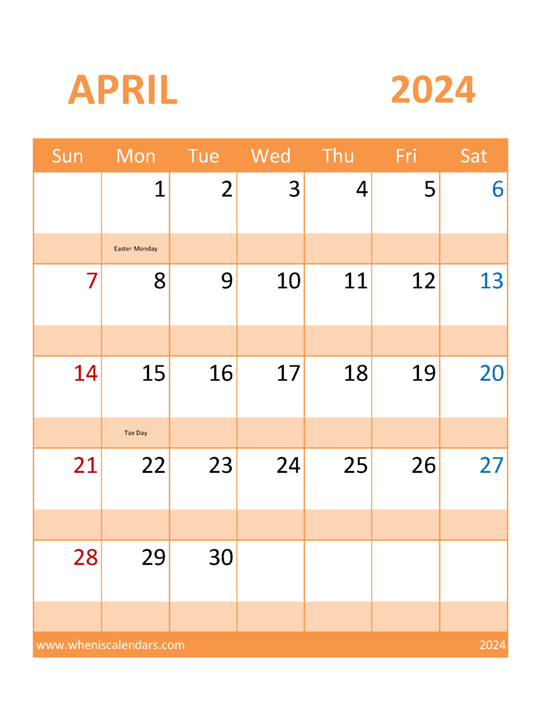 Download Free Apr 2024 Printable Calendar Letter Vertical 44117