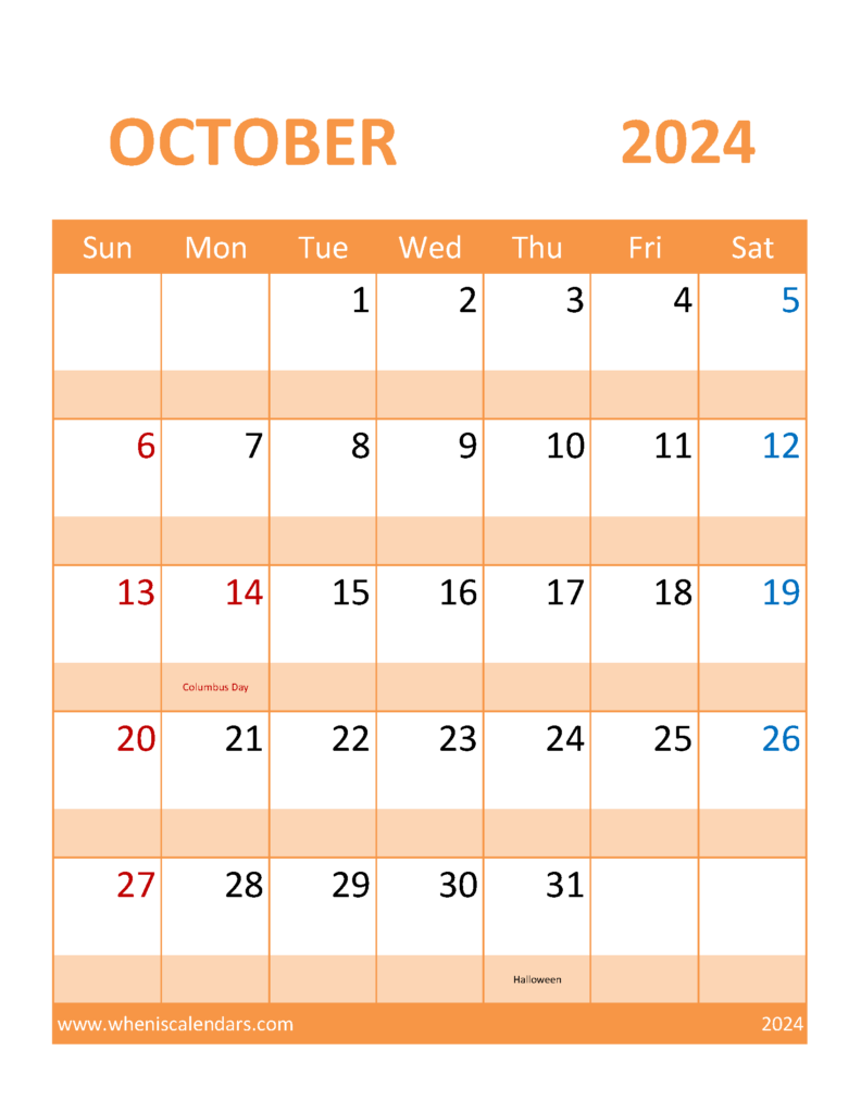Download Free Oct 2024 Printable Calendar Letter Vertical 104117