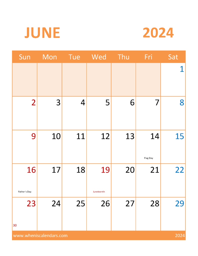 Download Calendar June 2024 excel Letter Vertical 64118