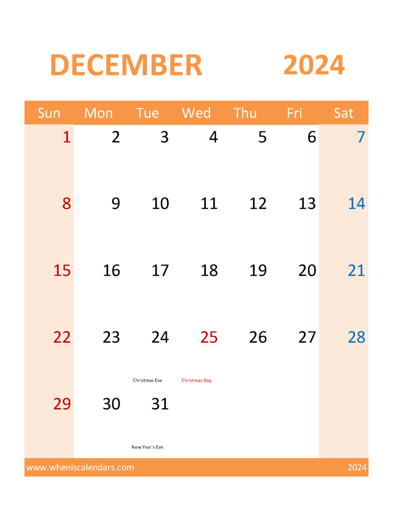 Download Blank Calendar Template 2024 December Letter Vertical 124120